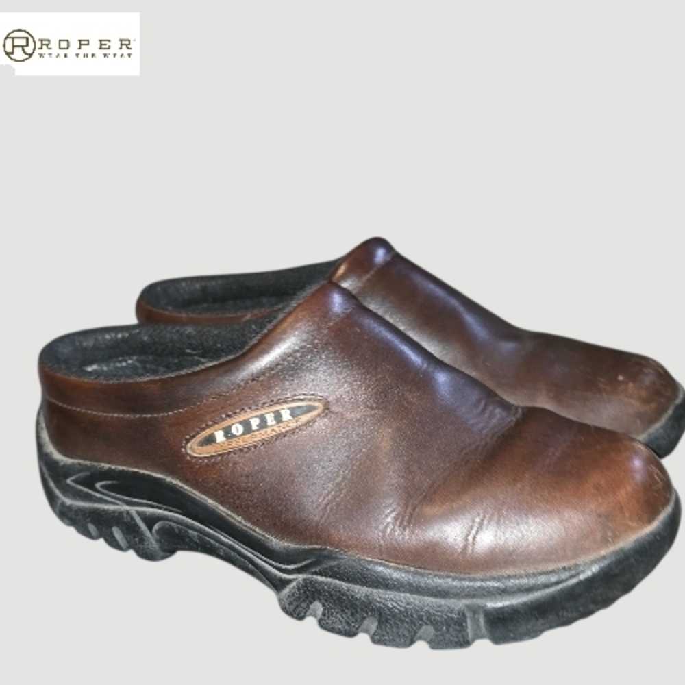 ROPER Performance Leather Dark Brown Slip On Clog Shoe, Women's Size 7 Western